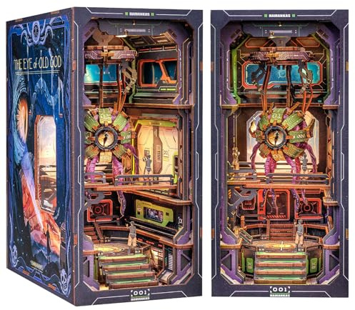 CUTEBEE DIY Book Nook Kit,Booknook Kit de Maison de Poupées Miniatures avec Lumière LED,Puzzle 3D en Bois Serre Livres,Kits de Modèles pour Adultes à Construire(The Eye of God)