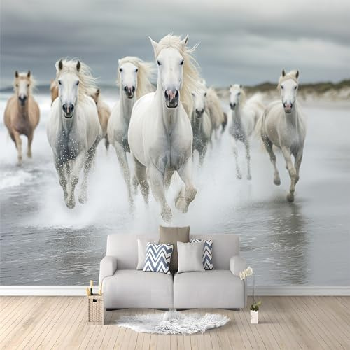 Vlies Fototapete Weißes Pferd rennt am Strand in Irland für moderne Wohnzimmer Schlafzimmer Motivtapeten Wandtapete Tapete Vliestapete UV-Beständig Hohe Auflösung 200 x 140 cm,