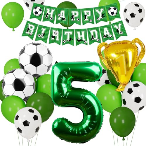 Cadimus Fußball Luftballon 5. Geburtstag, Fussball Deko Geburtstag Kinder 5 Jahre, Geburtstagsdeko Jungen 5 Jahre, Grün Folienballon für Fussball Party Kindergeburtstag