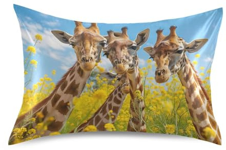 Nander Cute Giraffe in Rapeseed Flower Satin Pillowcase for Hair and Skin,Soft Silk Pillow Cases, Pillow Cover with Envelope Closure,King Size 20x40 inch