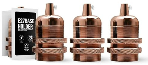 Antique Brass E27 Lamp Holder Vintage Metal Bulb Socket Industrial Edison Screw Pendant Light Fitting Rose Gold Finish Retro Ceiling Lamp Base with Cord Grip UK 240V
