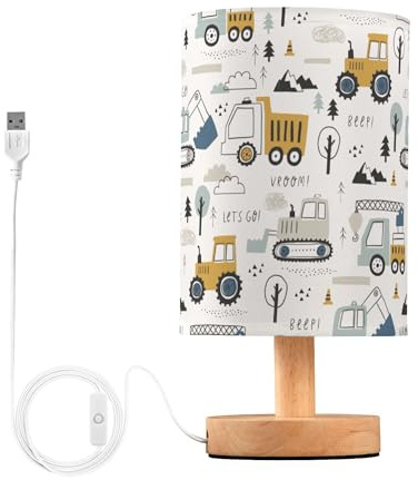 Desk Lamp Travel Night Light Bright Table Lamps for Boys Candlestick Hand Drawn Cute Cars Truck Tractor