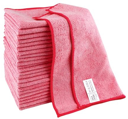 IDEA HOME Panni Microfibra 24 Pezzi - Panni per la Pulizia 30x30cm - Panni per la Polvere - Riutilizzabile Panni Multiuso per Casa, Cucina - Rosso
