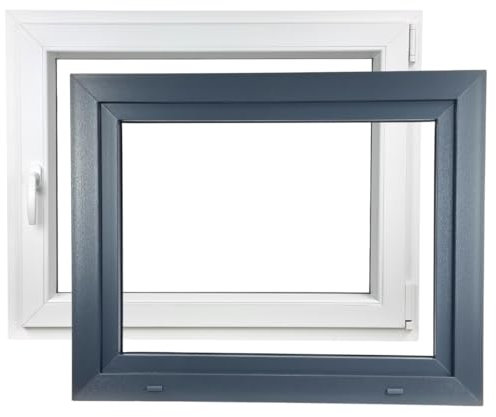 ALUCON Fenster 700x600 mm – Kunststofffenster 70x60 cm – Flügelfenster Innen Weiß/Außen Anthrazit – DIN Rechts