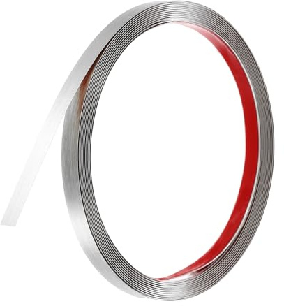 sourcing map 16.4ft x 0.39 Wall Trim Molding Trim, Peel and Stick Self Adhesive Stainless Steel Brushed Finish Metal Strip Trim for Wall Ceiling, Floor, Cabinet, Tile Edge, Silver
