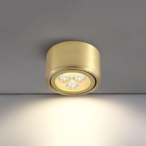 BFFGKGL Foco de techo LED de latón para dormitorio, luz empotrada montada en superficie, accesorio de foco ajustable de 45 °, pasillo, cocina, sala de estar, foco direccional, comedor interior, luz de
