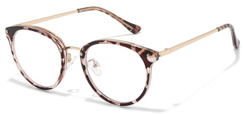 KUKU VISION Blaulichtfilter Brille für Damen UV400-Schutz,Blendschutzbrille ohne Rezept,Blue Light Filter Brille Computer brille (Golden-Weiß)
