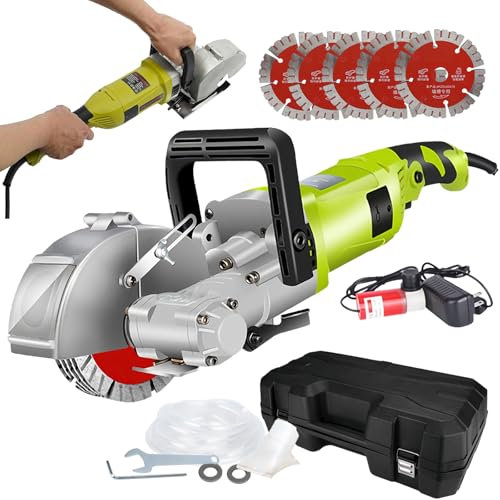 Machine à Rainurer Les Murs avec 5 Lames de 125mm Outil à Rainurer Les Murs sans Poussière avec Pompe à Eau Améliorée Convient pour Couper Les Briques, Le Sol et Les Barres D'armature,Green