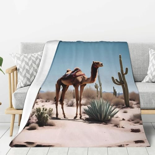 XZDAL Coperta in peluche a forma di cammello del deserto, 152,4 x 127 cm, morbida, resistente, anti-rughe, leggera, per tutte le stagioni