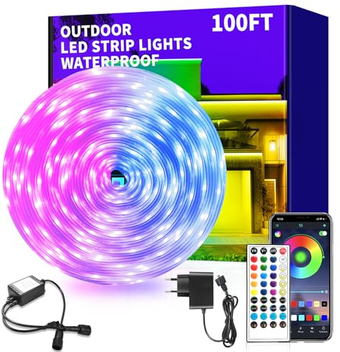 vimeepro Outdoor LED Strip Light 30M Wasserdicht mit Remote/APP Control Musiksynchronisation RGB Outdoor Led Rope Lights Farbwechsel LED band strip für Schlafzimmer Balkon Dach Garten Treppe Parteien