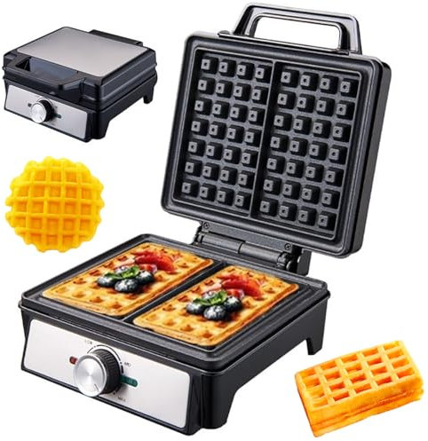 Waffle Makers & Irons, 1600W Waffle Machine with Double-sided Heating, Non-stick Coating, Adjustable Temperature, Led Light, Easy Clean, Mini Waffle Maker, Perfect for Waffles, Hash Browns