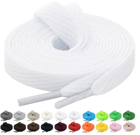Handshop 2 paia di lacci piatti Sneaker larghezza 10mm 20 colori, lacci larghi per sport, scarpe da skate Bianco puro 114 cm