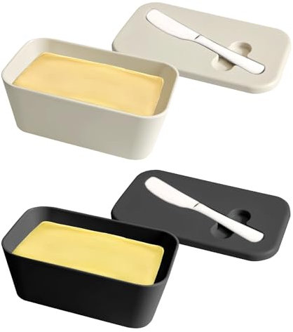 LFBEST 2PCS Butter Dish with Lid and Knife, 700ml Butter Dishes for Countertop and Refrigerator Door Shelf, Plastic Butter Holder for Butter Cheese Storage, Easy Scoop, Dishwasher Safe