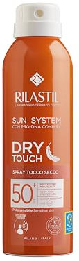 Rilastil Sun System, Dry Touch Spray SPF50+ ad Azione Antiossidante per Pelle Sensibile, resistente all'acqua, 200 ml
