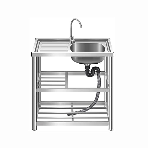 Fregadero independiente de acero inoxidable con grifos fríos y calientes, ideal para hoteles, restaurantes y uso industrial