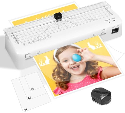 Laminiergerät, Laminiergerät A4 mit schnelles Aufwärmen, A4/A5/A6 Laminiergeräte 80-125 Mic mit integriertem Schneidegerät für Heimgebrauch Büro Schule Fotos