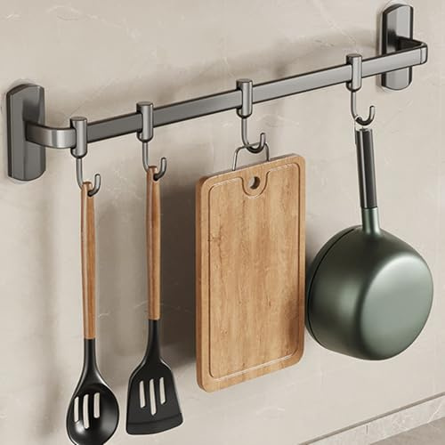 Cammeciso KüChenleiste Mit Haken,Hakenleiste KüChe Ohne Bohren,Hakenleiste KüChe,Platzsparende,Mit Topfdeckel Halter,Wasserdicht,FüR KüChenutensilien,Kochgeschirr,Messerhalter