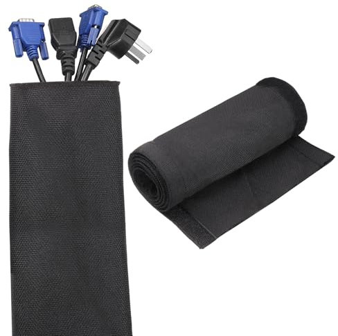 sourcing map Hook and Loop Cable Management Sleeve, 3.3ft x 2 Inch Flexible Cable Wrap Cover Wire Hider, Cord Organizer and Cable Protector for Desk TV Computer, Black
