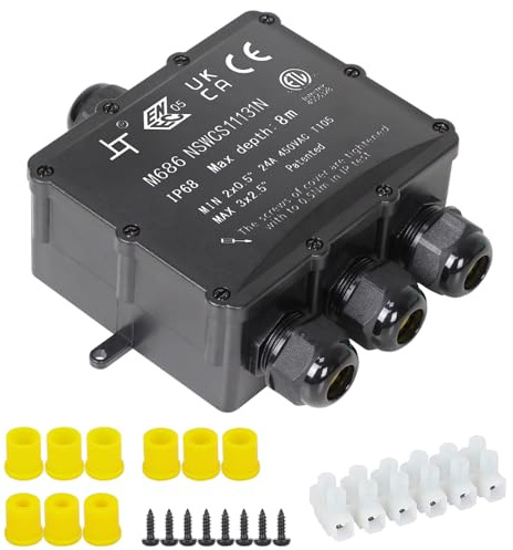 LeMotech Abzweigdose wasserdicht IP68, 4-Wege Kabelverbinder mit M20 Gewinde, Ø4mm-14mm Kabeldurchmesser, Verteilerdose für Außen, Garten, Boden, Schwarze Outdoor (1 Stück)