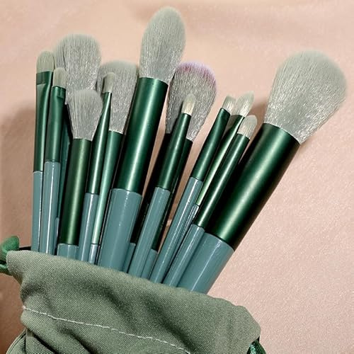 Nvzi Makeup Brushes,Makeup Brush Set,13 PCS Travel Make Up Brush Kit,Cosmetic Brushes for Face Foundation Blush Eye Shadow with Storage bag(Green)