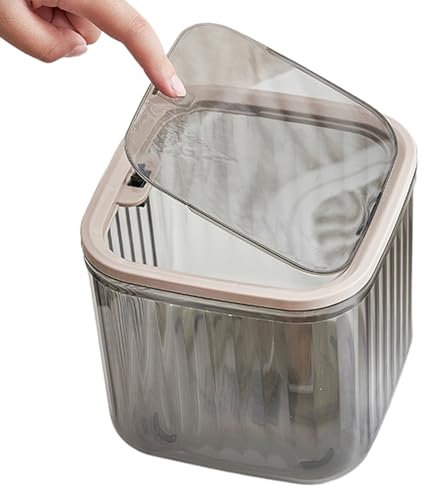 Renopfect Cubo de basura de escritorio - Cubo de basura con tapa para lugar de trabajo - Contenedor transparente que ahorra espacio organizador de cosméticos cesta de basura para baño, estudio,