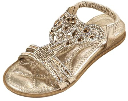 Generisch Glitzer Sandalen Mädchen Sommer Schuhe Elegant Flach Strass Schuhe Sommerschuhe Frauen Bequem Weichen Sohlen Damensandalen Gummiband Slingback Sandaletten Strandschuhe 2 3 7 8 11 10 9 Jahre