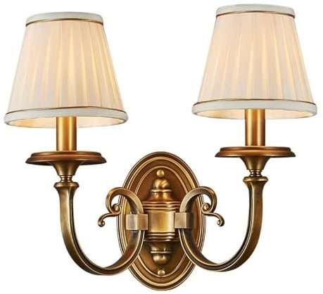 Applique da parete for comodino in stile americano - Paralume in tessuto di lino a imbuto svasato con attacco E14, lampada da parete interamente in rame for camere da letto, lettura sul comodino, pare