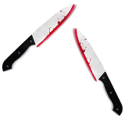 KJSXUUE Pack de 2 Faux Couteaux Halloween, 30,5 cm - Couteaux en Plastique Sanglants - Décoration Halloween, Accessoire Déguisement pour Fête Horreur, Cosplay (Poignard2)