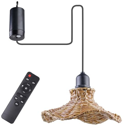 Aicharynic Suspension avec batterie, style vintage, en rotin, avec télécommande, pour patio, bar, cour, jardin, sans ampoule