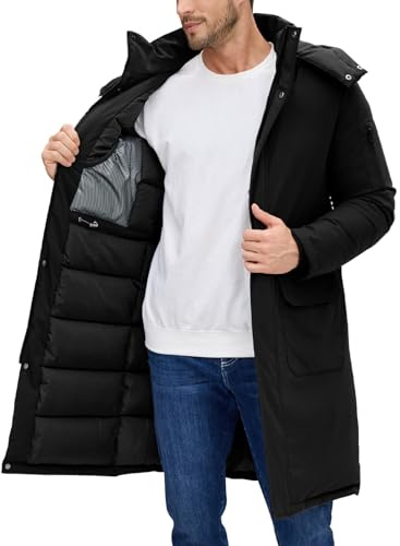 TOMEEK Giacca Invernale Uomo Cappotto Termici Giubbino Lungo Inverno Spesso Parka Cappotti Antivento Giubbotto con Cappuccio Casual con Cerniera e Tasche Trapuntata(Nero,XL)