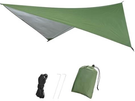 TRIWONDER Waterproof Camping Tarp Shelter Lightweight Hammock Rain Fly Tent Tarpaulin for Hiking Beach Picnic, Includes Pegs, Ropes, Carry Bag (Green, 230 x 140 cm)