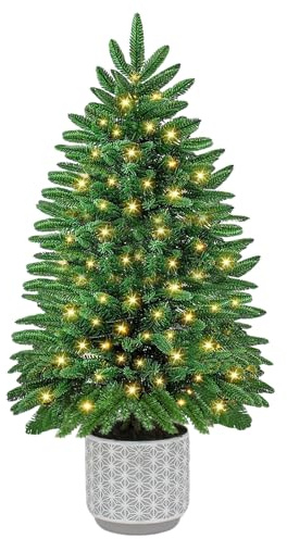 Arbol de Navidad Pequeño 90 cm con 80 LED, 100% PVC Artificial Arboles de Navidad con Luces Integradas Christmas Tree con 450 Puntas Incluye Temporizador y Base para Hogar Mesa Decoracion