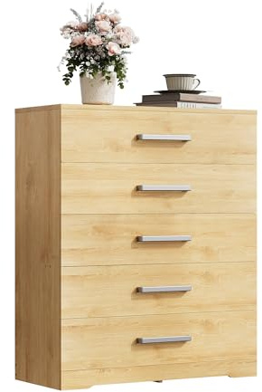 WLIVE Modern Chest of Drawers with 5 Drawers for Bedroom, Oak