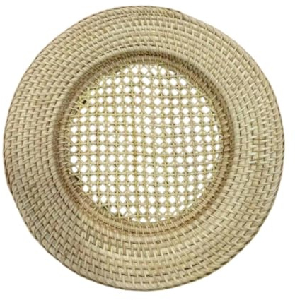 Gcljlmy Rattan Charger Plate Rustic Coffee Tea Holder Kitchen Counter Woven Food Serving Tray Dining Table Basket for Bathroom Picnic