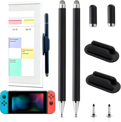 2Pcs Stylus and Mount for Skylight Calendars 15/27 Inch, 2in1 Dual Tip Pen Compatible with Skylight 15.6-Inch,27-Inch Calendar Pen with Holder Mount (2*Stylus+Holder Black)