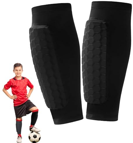 Zimocepuz Parastinchi Bambini Calcio, Nero Fasce Compressione Leggera Con Imbottitura a Nido D'ape, Attrezzatura Protettiva Per Bambini Dai 3 Ai 15 Anni