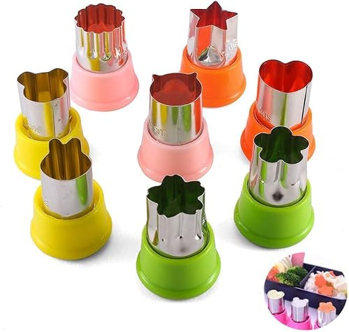 Vegetable Cutters Set, 8 Pieces Stainless Steel Food Shape Cutters with Protective Cases, Fruit Cookie Cutter Molds in Star Heart Flower Bear Cat Rabbit Shapes for Bento Decoration