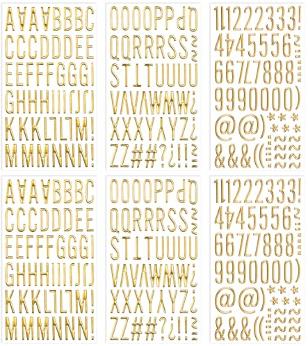 6 Blätt 3D Nummern Buchstaben Aufkleber Gold Alphabet Aufkleber 3D Selbstklebende Heißprägeprozess Zahlen Aufklebers A-Z Wörter 0-9 Glitzer Klebebuchstaben Deko Aufklebers für Scrapbook Kunsthandwerk