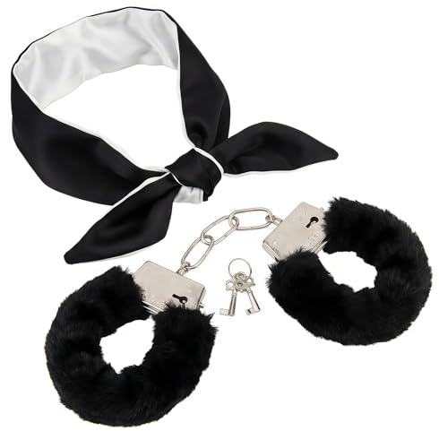 GWAWG Ensemble menottes et bandeaux pour les yeux pour couples, poignets souples noirs et masque pour les yeux pour adultes, accessoires de chambre, cadeau de Saint-Valentin, costume de jeu de rôle