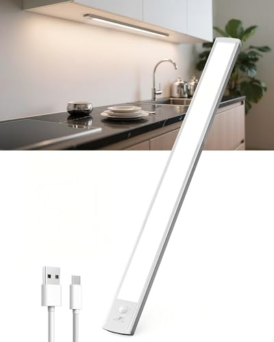 TANSOOL+ Schrankbeleuchtung Unterbauleuchte Küche LED mit Bewegungsmelder | 60cm Aufladbar Küche Licht, USB-C Kabellos Dimmbar Schranklicht, 5 Helligkeiten & 4 Modi - 1 Stück