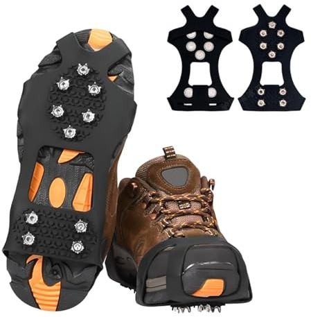 Spikes für Schuhe Winter, Schuhspikes zum überziehen mit Universal Steigeisen 10 Zähne, 2026 Mächtig Spikes Schuhe, für Schuhe Winter, für Wandern Outdoor, für Damen und Herren (Silber, L(39-46))