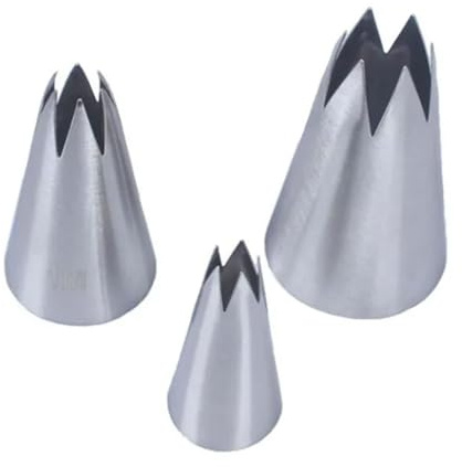 Stainless Steel Piping Tips Set, Pack of 3 Silver Open Star Petal Piping Nozzles