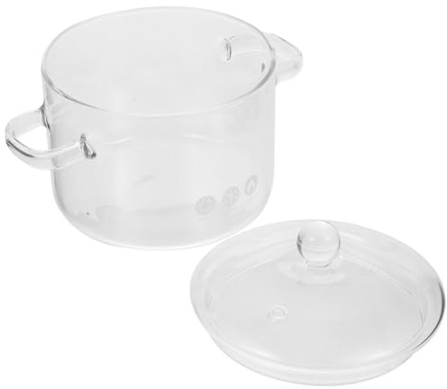 SHINEOFI Marmite en Verre 16 Cm Double Poignée, Casserole à Soupe Résistante la Chaleur pour Induction, Pot à Lait Multifonction Couvercle, Ustensile Cuisine pour Mijoter Maison