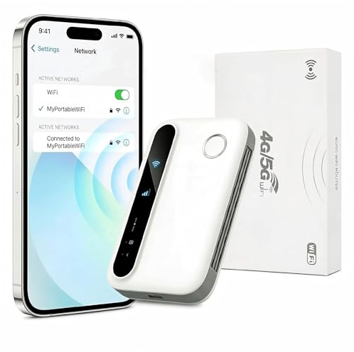 Router WiFi 5G Portátil Ultraligero 12h Autonomía (2100mAh), WiFi para 28 Dispositivos, Compatible con Todos los Operadores, Seguridad WPA2, Ideal para Viajes y Teletrabajo