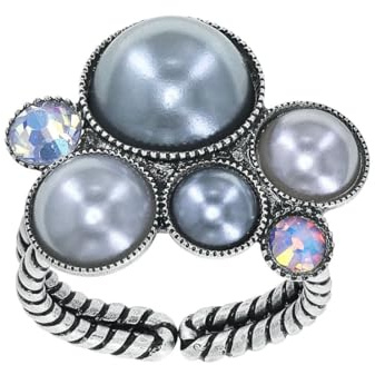 Konplott: Ring Bubble Cascade, moderne und modischer Ring mit Halbperlen und Kristallsteinen, für Damen/Frauen