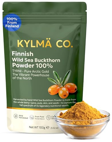 Kylmä Co. Polvere Di Olivello Spinoso Selvatico 100 G | 100% Hippophaë Rhamnoides Della Finlandia | Essiccata All'Aria | Senza Additivi | Vegana | Senza Glutine