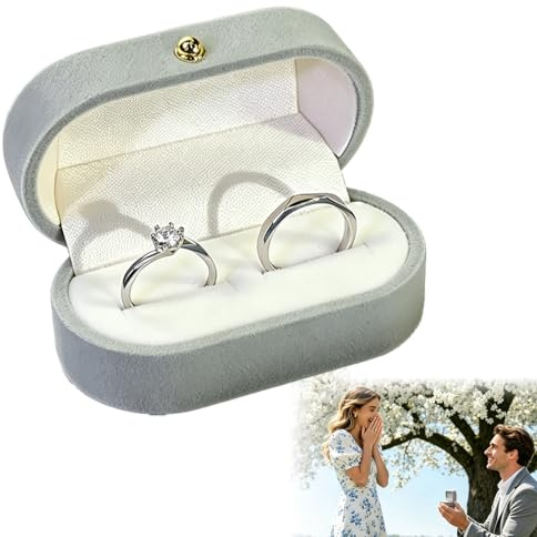 Bogoro Boîte À Alliance Mariage, Boite Alliance Mariage 2 Bagues | Boîte Rangement Anneaux,Idéal pour les Demandes en Mariage, les Mariages et les Cadeau D'anniversaire (Grise Légère)