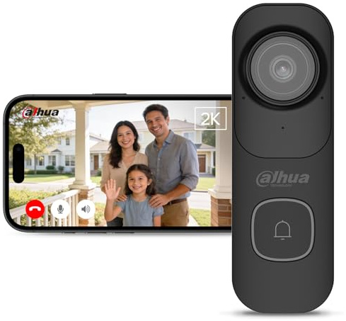 Dahua Video-Türklingel - 2K WLAN Türklingel mit Kamera | 4MP, 120° Weitwinkel, KI-Erkennung von Personen/Fahrzeugen, Zwei-Wege-Audio mit Sprachantworten, IP65, Lokale SD-Speicherung, Schwarz