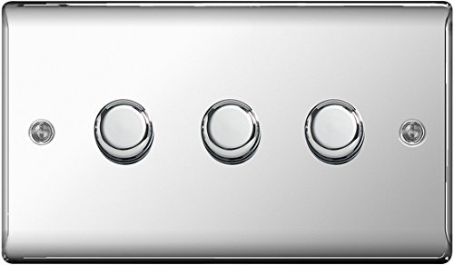 BG Electrical NPC83P Nexus Metal Polished Chrome 3 Gang 2 Way Push On/Off Dimmer Switch 400W