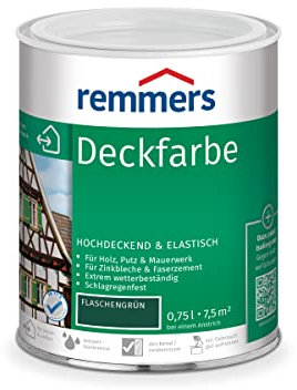 Remmers Vernice coprente verde bottiglia, 0,75 litri, smalto a base d'acqua per interno ed esterno, pittura protettiva dagli agenti atmosferici per legno, sottofondi minerali e molti altri tipi di supporto